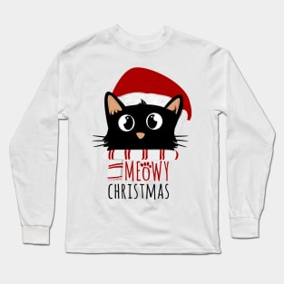 Meowy Christmas Cute Black Cat Long Sleeve T-Shirt